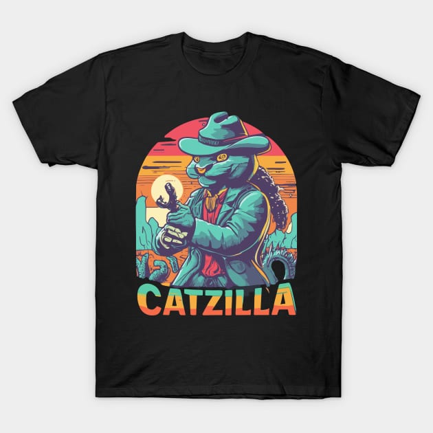 Vintage Catzilla Funny Cat Destroy T-Shirt by kknows